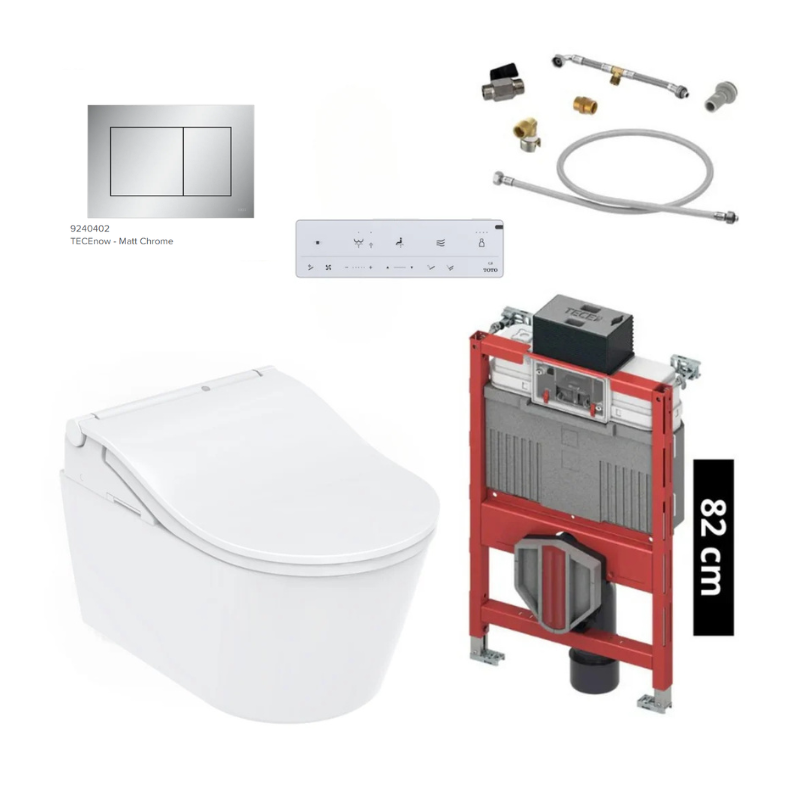 TOTO WASHLET™ RW Komplettset mit TECE Vorwandelement 82 cm und TECEnow Betätigungsplatte Mattchrom (9240402)