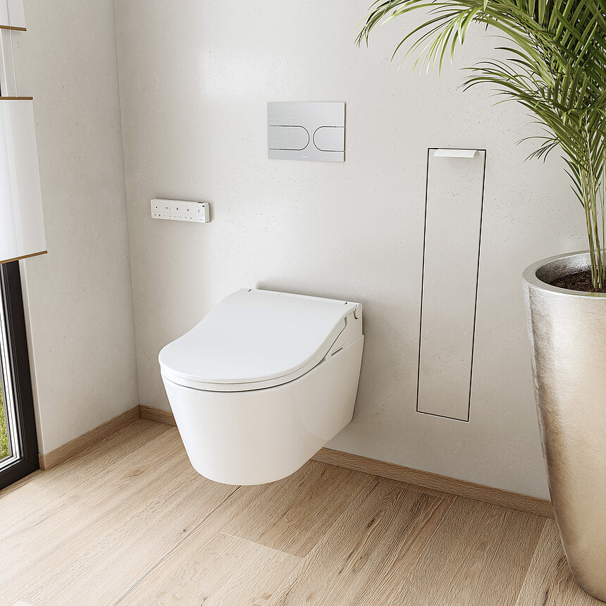 TOTO Komplettset Washlet RW auto flush Dusch-WC, weisse leiste inkl. Vorwandelement u. matt Weiß Betätigungsplatte
