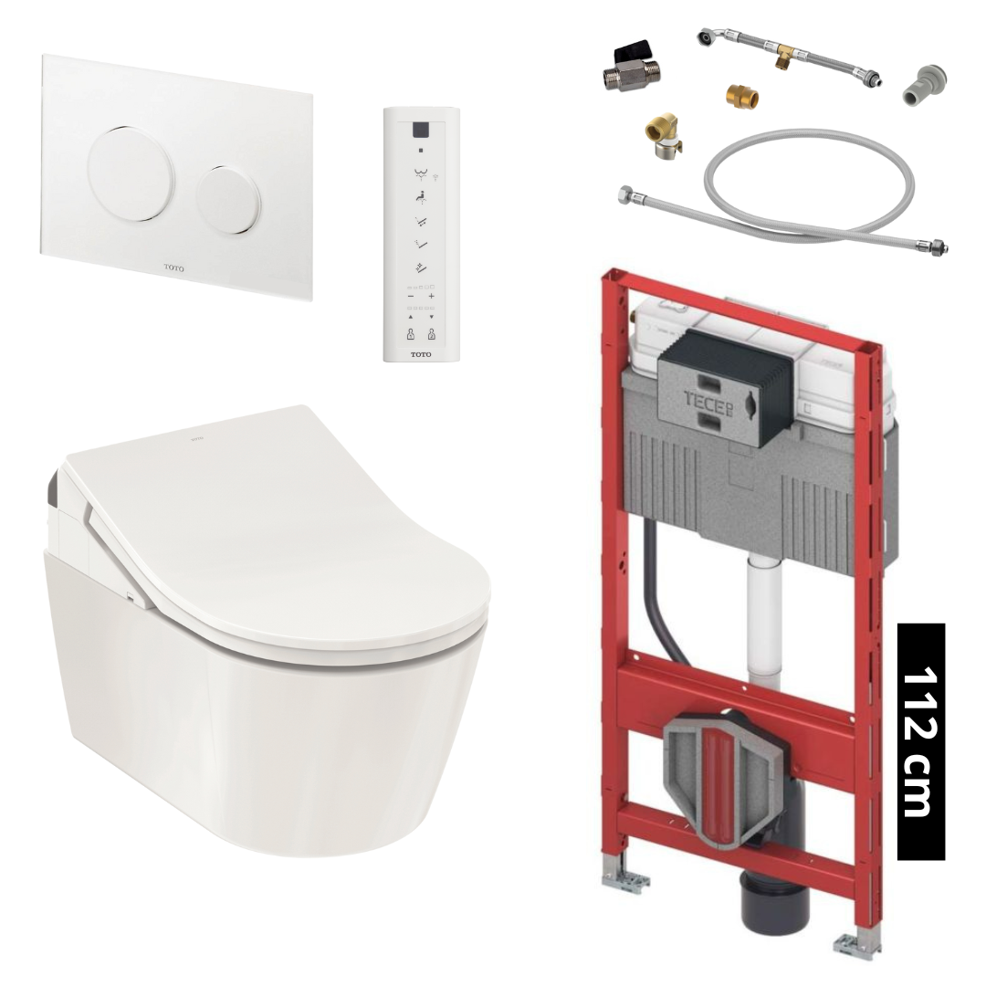 TOTO - TECE Set Washlet RX Shower Toilet Including Pre-wall Element (112 cm) and White Glass Actuator Plate - TCF894CG + CW542ERY + 9300345 + 9880052 + SP515011B + E00022