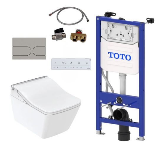 TOTO Komplettset Washlet SW auto flush Dusch-WC inkl. Vorwandelement u. Betätigungsplatte