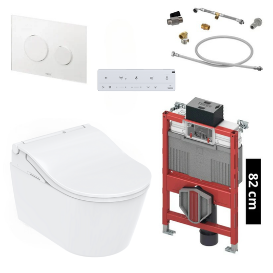 TOTO - TECE Set Washlet RW Dusch-WC, weisse leiste inkl. Vorwandelement (82 cm) u. Betätigungsplatte Glas Weiß