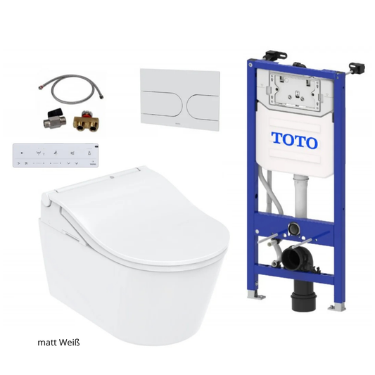TOTO complete set matt white Washlet RW auto flush shower toilet including wall element and matt white flush plate