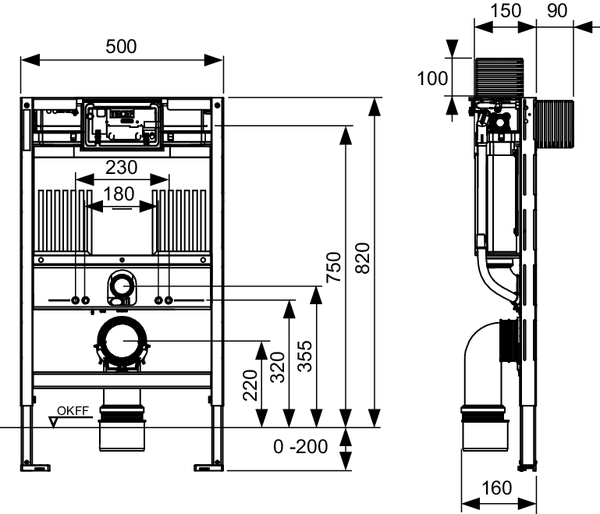 TECE Profil WC-Modul mit Uni-Spülkasten, Bauhöhe 820 mm. - 9300301